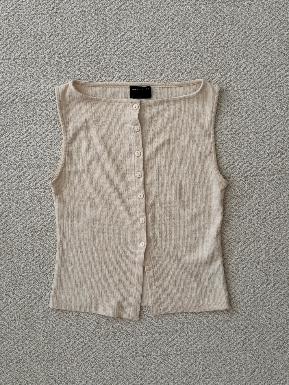 ASOS Cream Sleeveless Button-Front Ribbed Top